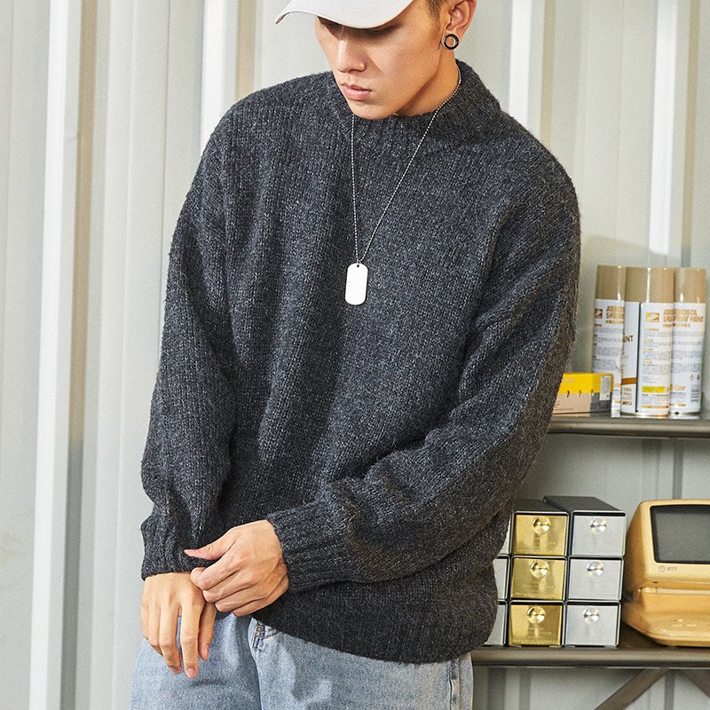2019秋冬季新款男毛衣复古针织衫男士厚款宽松毛线衣韩版潮流个性 XL 第二批/深麻灰