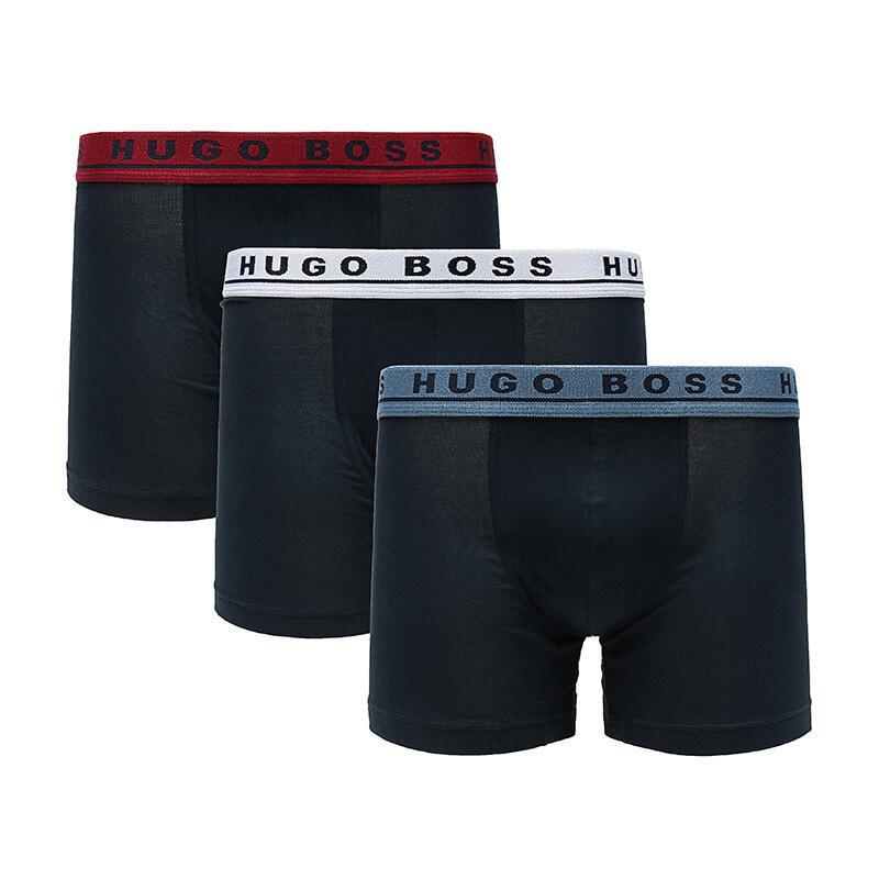 HUGO BOSS 雨果博斯 男款棉质平角内裤三件套装 50415184 963-深蓝色/红色蓝色灰色 M