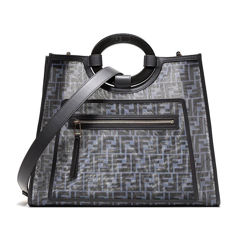 FENDI 女士RUNAWAY系列织物配皮手提包单肩包 8BH360 A6D6 F180G-蓝色黑色FF图案