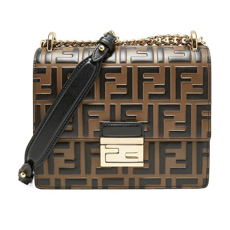 FENDI 女士KAN U系列皮革手提包单肩斜挎包 8M0417 A659 F13VK-棕色