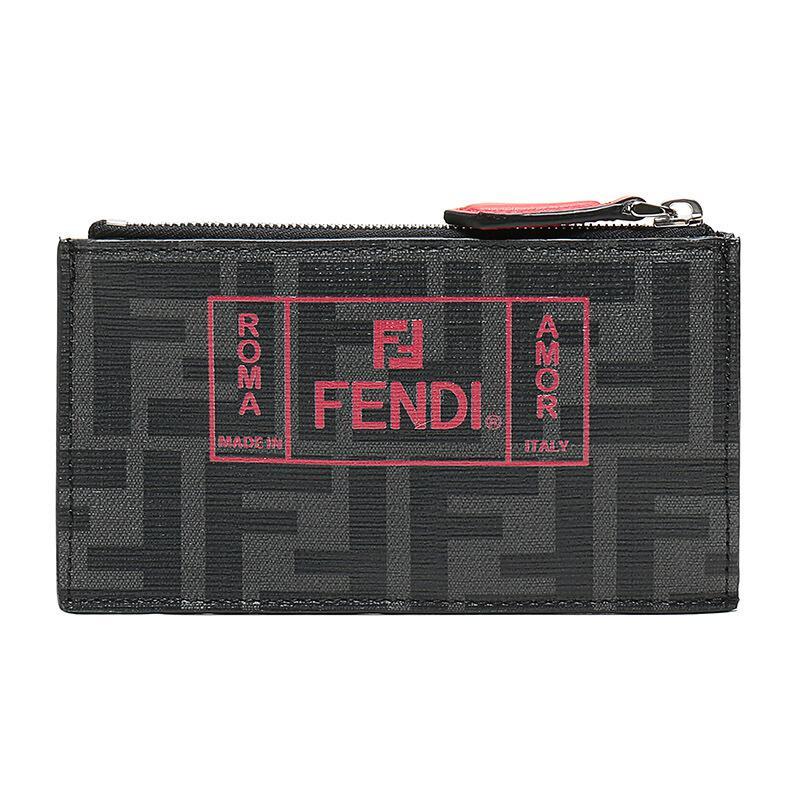 FENDI 芬迪 男士织物涂层零钱包卡包 7M0227 A7SB F0P0N-黑色FF图案