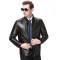 正品男装海宁真皮皮衣男2018新款绵羊皮机车外套中青年商务休闲立领皮夹克官方旗舰店特卖特卖 8865黑色加绒 190