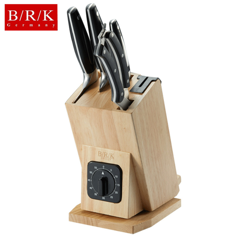 BRK Germany德国厨具奥伯豪森刀具五件套 全套厨房刀具德国钼钒钢切菜刀三德刀水果刀厨房剪旋转橡木刀座5件刀具套装