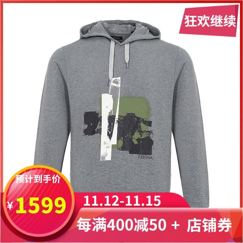 Z Zegna 杰尼亚 男款粘纤/棉连帽卫衣运动衫 VT451 ZZ805G 7G1-博伊斯毡色饰有撞色图案 L
