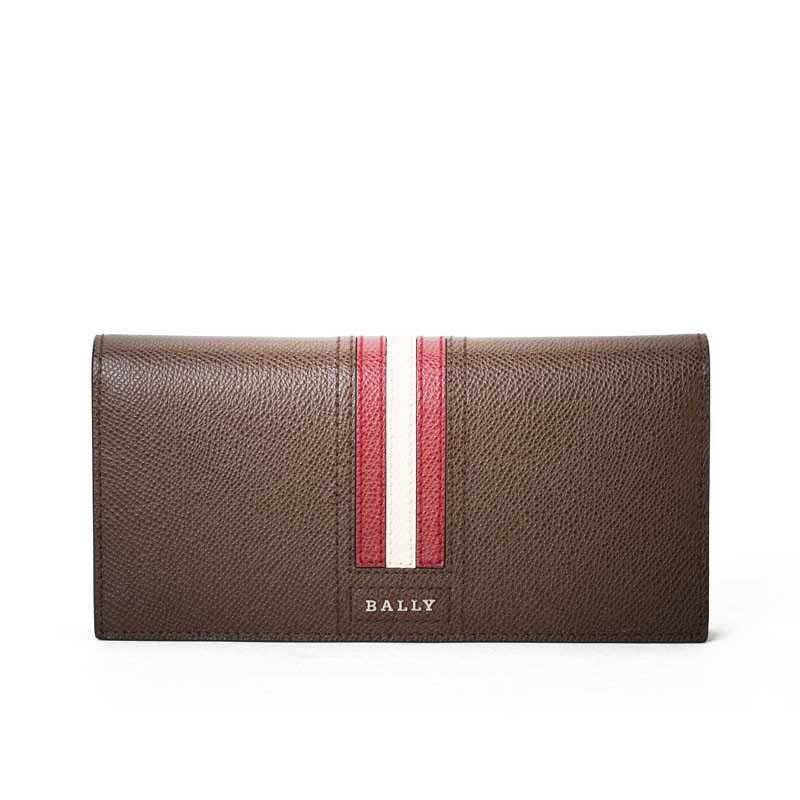 BALLY/巴利 男钱包经典条纹嵌花长款对折钱夹 6218062 咖啡色