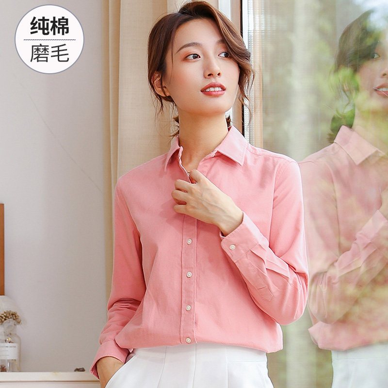 恒源祥白衬衫女长袖全棉2019秋季职业正装女衬衣纯棉百搭工装OL 160/84A BN1915雪雅