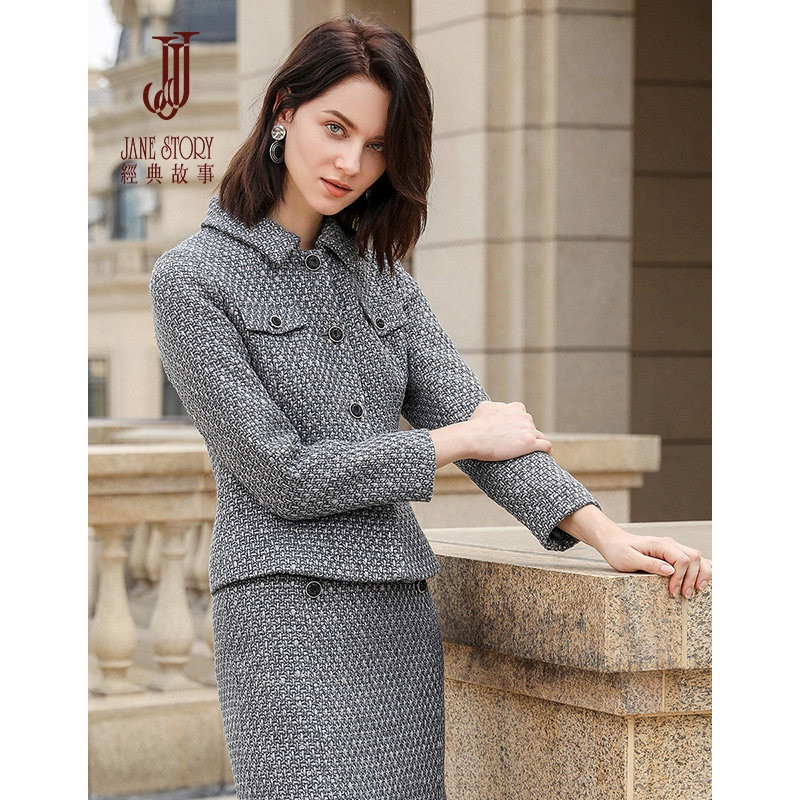 经典故事外套女秋冬百搭2019小个子短款百搭宽松显瘦外套女 170/92/XL Q03深灰色