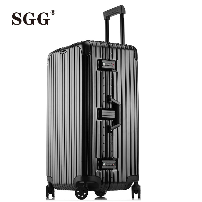 SGG大容量行李箱34寸女韩版运动版加厚铝框拉杆箱万向轮复古旅行箱出国托运箱男商务皮箱超大密码箱硬箱子 34寸 黑色