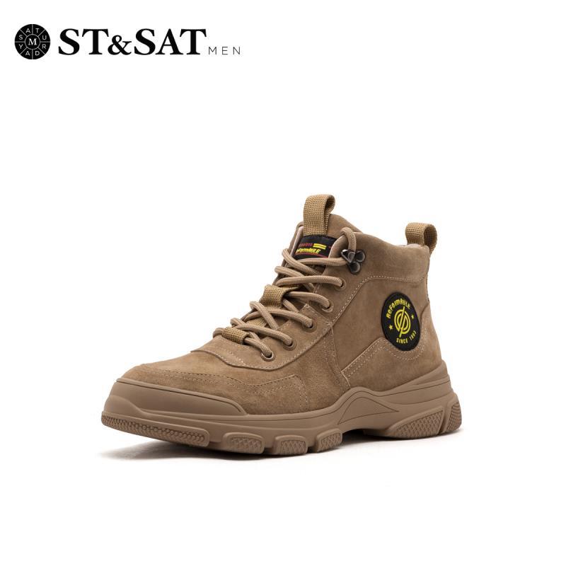 星期六(ST&SAT)靴子2019冬季新款圆头系带休闲男靴短靴SS94126200 21杏色 39码
