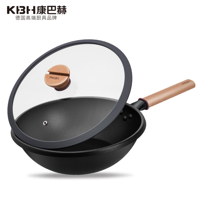康巴赫（KBH）锅具 防溢炒锅 防溢救生圈设计 仿生荷叶不粘 多层压铸