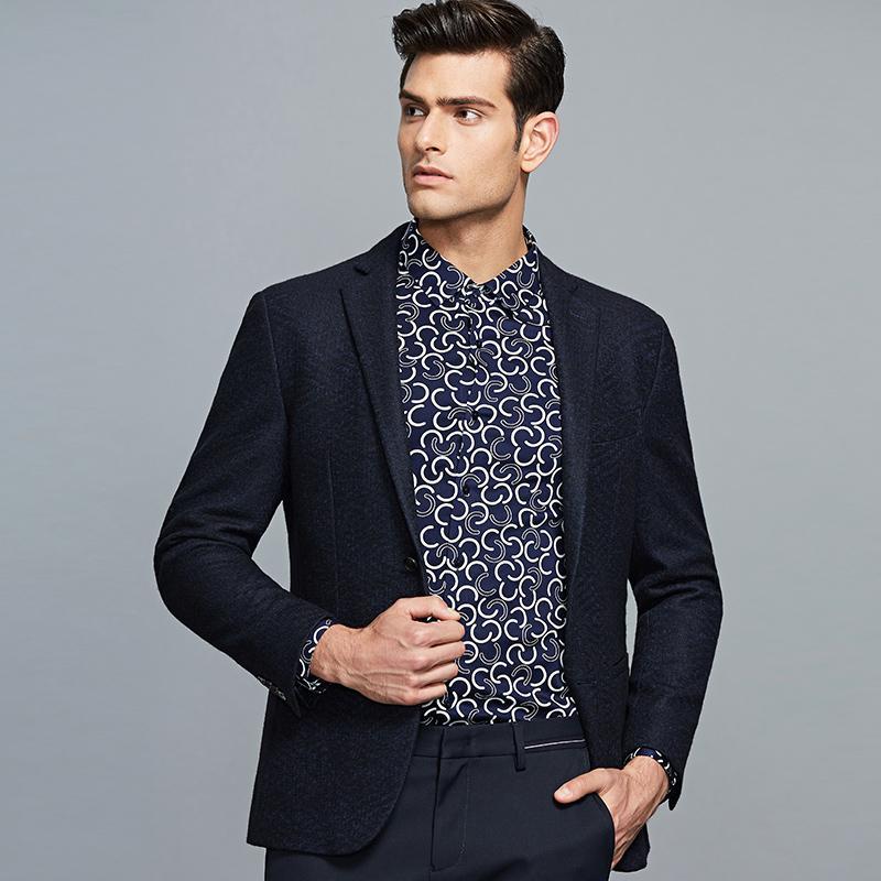 七匹狼男装羊毛西服秋冬商务休闲中青年绅士毛呢外套 185/100A/XXXL 102(深蓝)