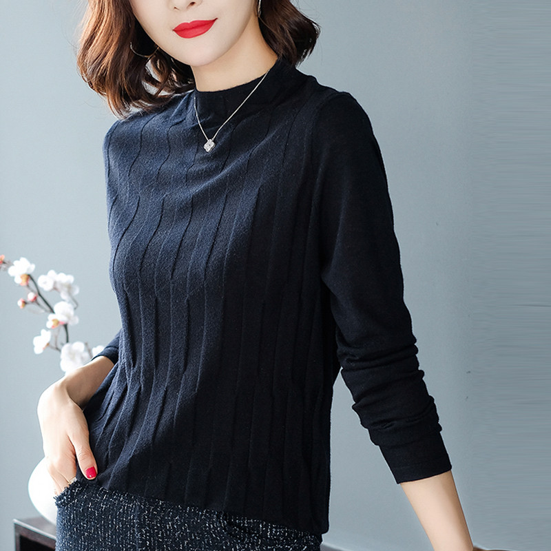 朗妮姿(LANGNIZI) 针织衫女长袖打底衫女春秋2020新款针织上衣高领毛衣 A210# 黑色 XL【110-125斤】
