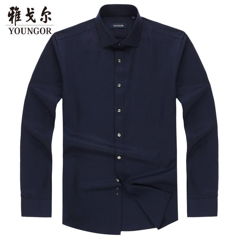 Youngor/雅戈尔新款男士长袖衬衫商务休闲羊毛混纺衬衣中青年8943_1 43 蓝色