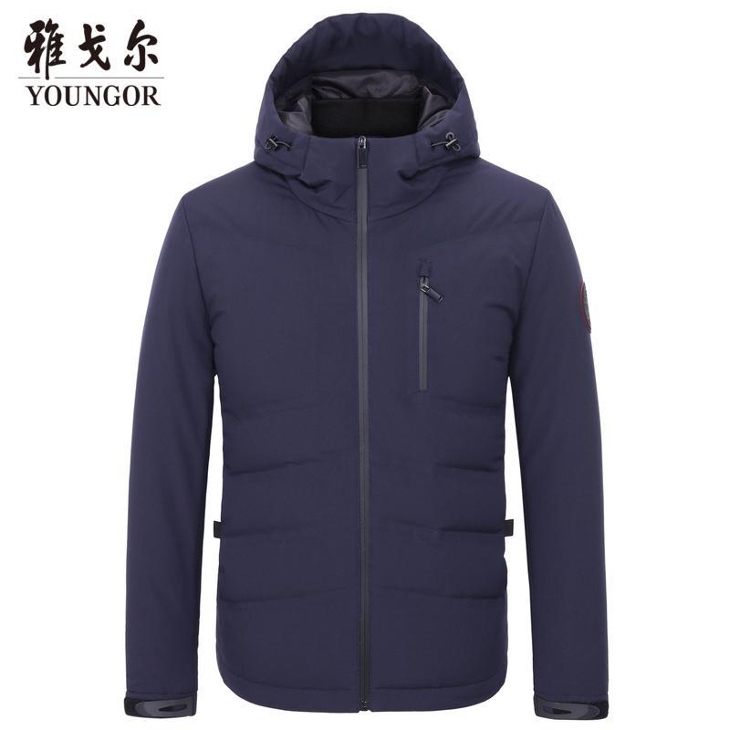 Youngor/雅戈尔男装商务休闲白鸭绒商务休闲优雅素色藏青茄克952FQA 170/92A 藏青色