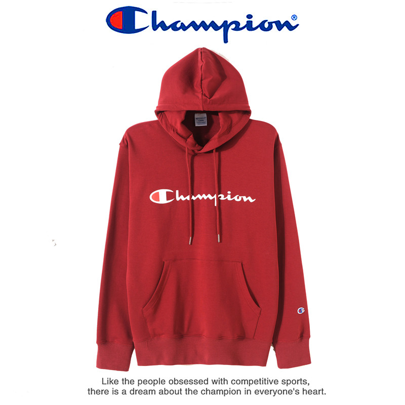 Champion 秋冬款冠军正品运动卫衣男女同款情侣款长袖印花字母女士宽松连帽衫 9048 枣红 M