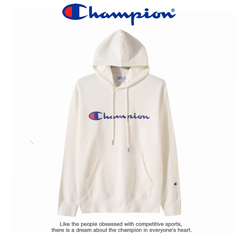 Champion 秋冬款冠军正品运动卫衣男女同款情侣款长袖印花字母女士宽松连帽衫 9048 白色 M