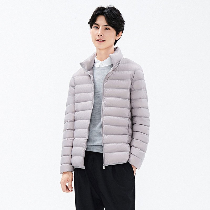 高梵2019新款轻薄羽绒服男短款立领修身蓄热保暖防寒秋冬百搭外套_2 XXXL 银沫灰