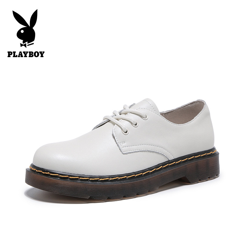 PLAYBOY/花花公子春季纯色学院风软底百搭时尚小皮鞋女软底单鞋F12260291 白色 38码