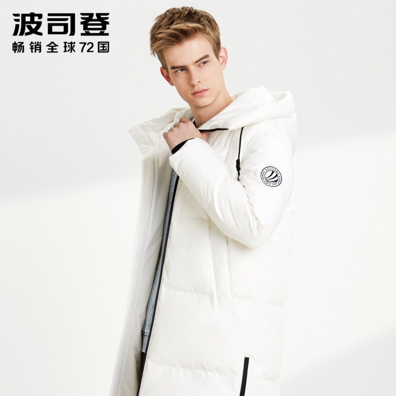 波司登男羽绒服2019连帽长款青年时尚帅气外套潮_1 195/108A 糙白8003