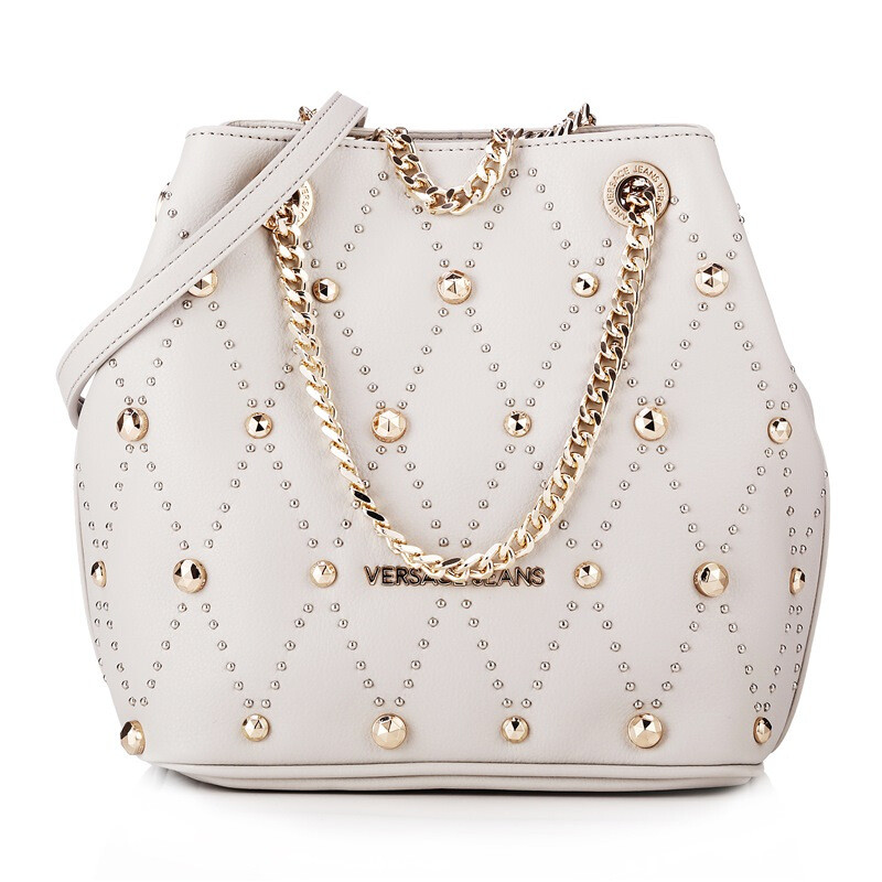 VERSACE JEANS 范思哲 新款女士象牙白色聚酯纤维铆钉装饰手提包 E1VTBBE2 70883 807 白色