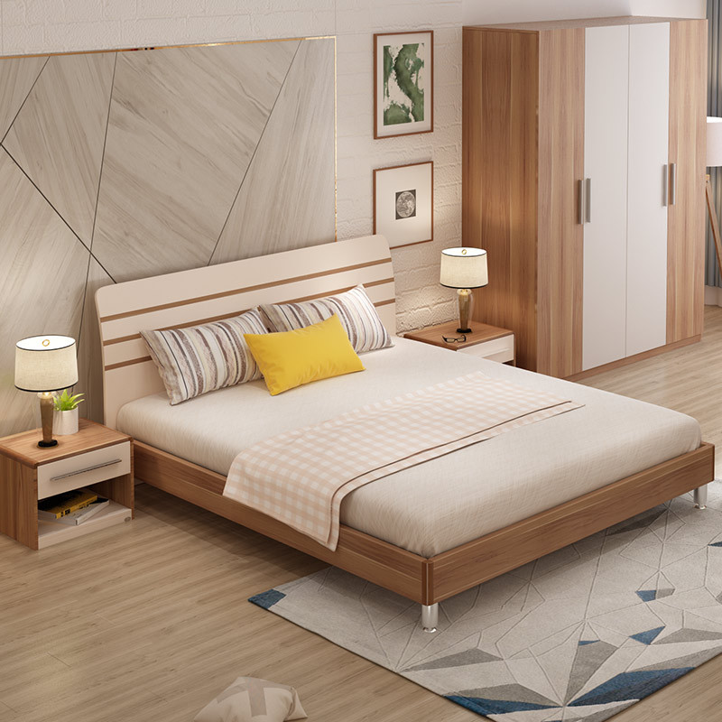 床A008 1.8米框架床+床头柜*2+床垫+梳妆台组合+四门衣柜