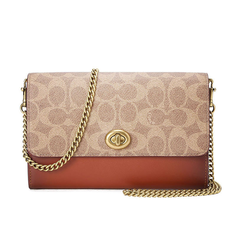 Coach/蔻驰 女包老花翻盖链条斜挎包奢侈品包包67161 拼色