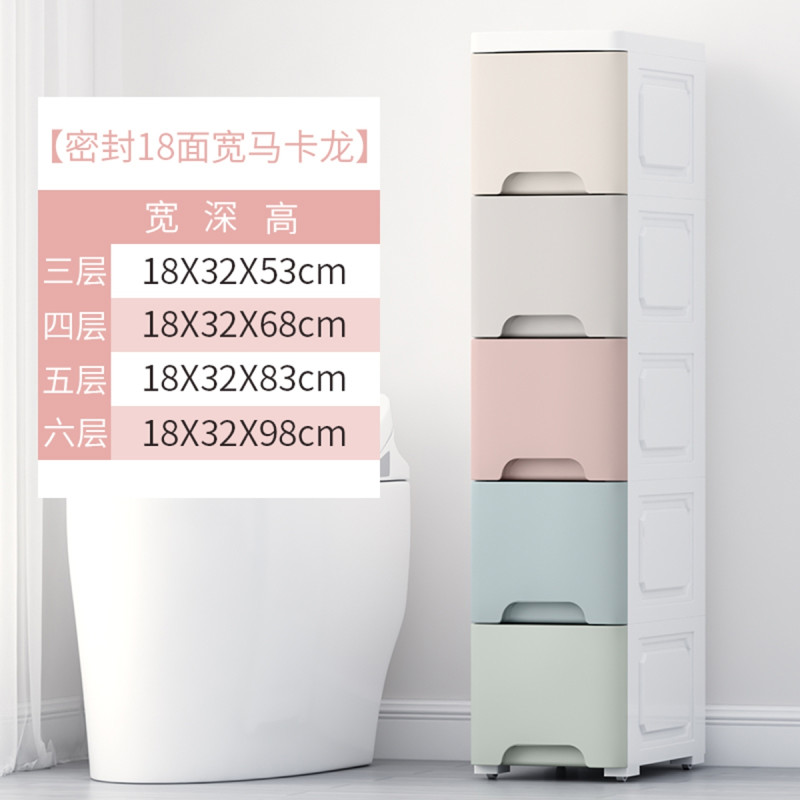 邦禾-抽屉式收纳柜夹缝超窄间隙整理床头柜零食玩具衣服多层储物柜 18cm面宽夹缝收纳柜马卡龙【密封款-升级自带滑轮】3层