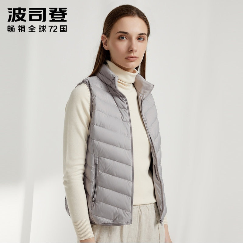【柔肤】波司登羽绒马甲女秋轻薄立领短款马夹2019新款 175/96A 浅灰色8139