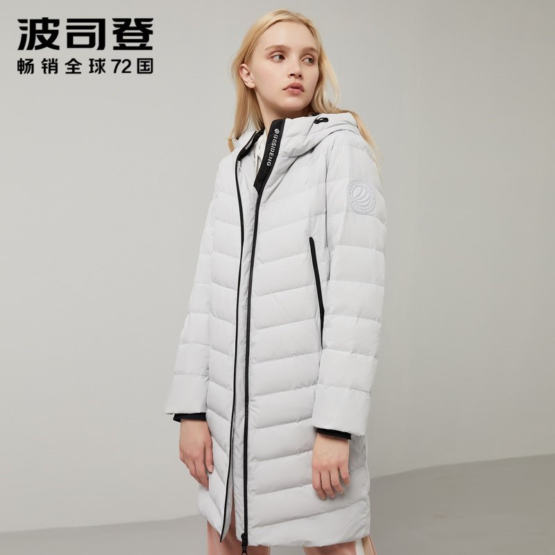 波司登2019新款立领简约时尚ol休闲外套中长款羽绒服女_1 170/92A 铝色硕士黑821G