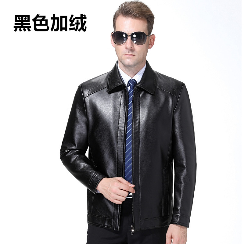 正品男装皮衣男士立领短款真皮机车夹克海宁绵羊皮韩版修身机车皮衣男官方旗舰店特卖正品 1755黑色翻领加绒 190/100A