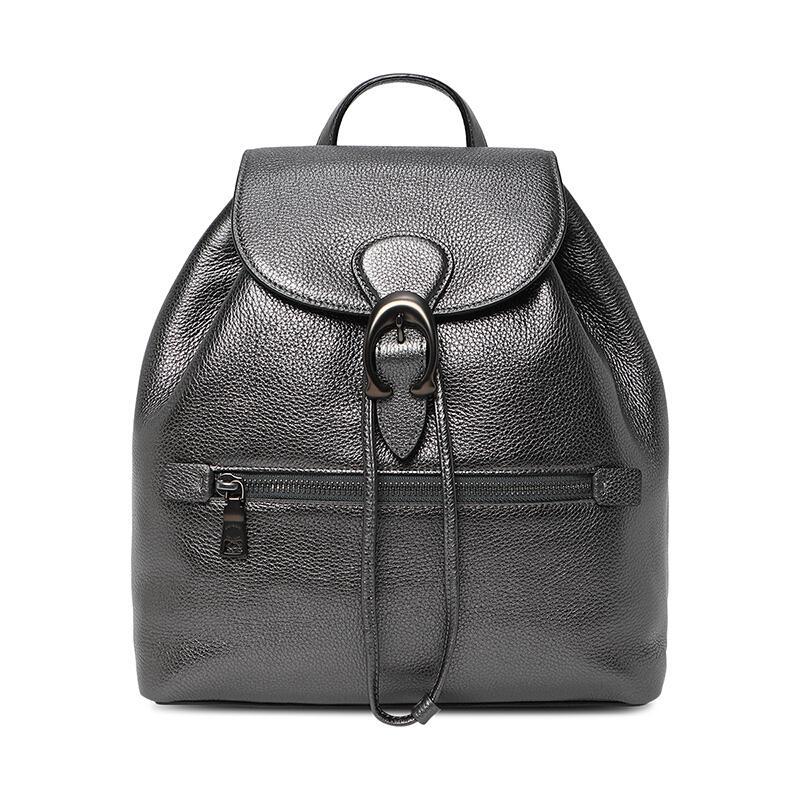 COACH 蔻驰 奢侈品 女士专柜款抛光卵石皮革EVIE双肩背包 79580 V5M4Z-金属石墨色