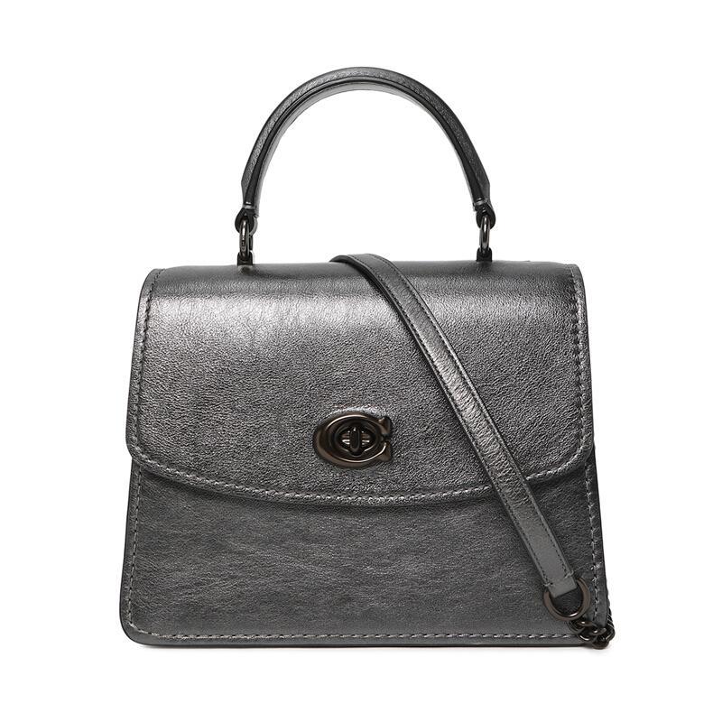 COACH 蔻驰 奢侈品 女士专柜款PARKER系列光滑皮革手提包单肩斜挎包 79587 V5M4Z-金属石墨色