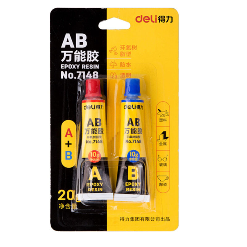 得力 (deli) 7148 AB万能胶水强力胶 可粘塑料金属玻璃陶瓷 办公用品 4个装