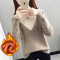 半高领加厚毛衣女秋冬2019新款时尚拼色洋气韩版宽松百搭上衣 L 咖啡色【加绒】
