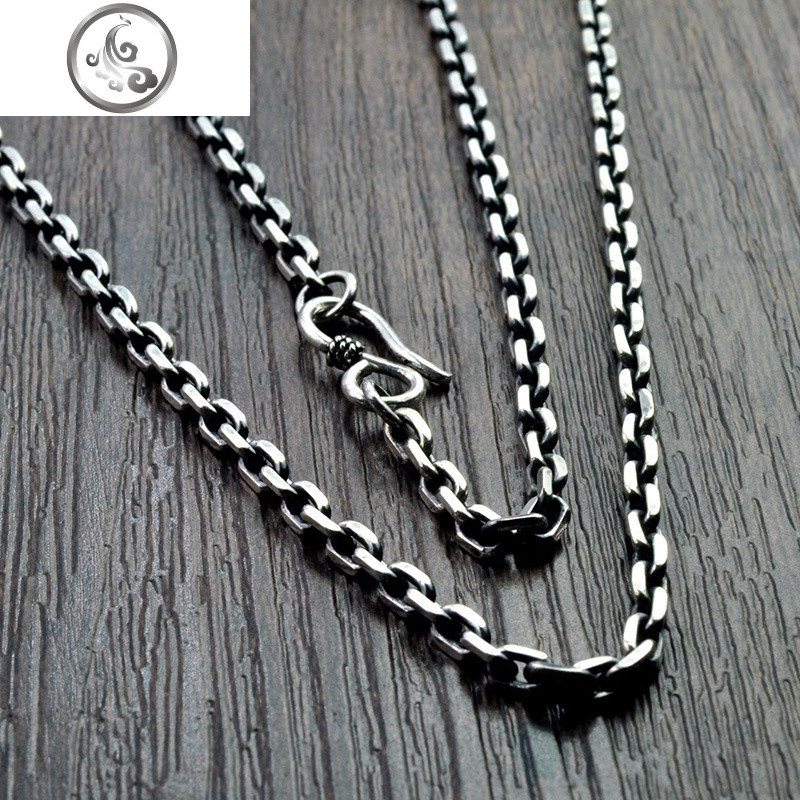 925纯银男士个性太角链泰银复古时尚潮男锁骨链长款做旧粗矿项链 5mm45厘米约31.1克