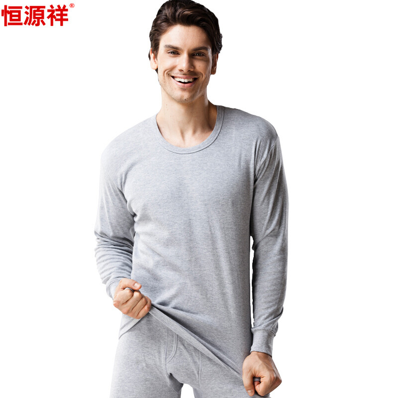 恒源祥男女士保暖内衣套装薄款秋衣秋裤纯棉圆领棉毛衫打底秋冬保暖衣y 女款165/90(M) 男士麻灰
