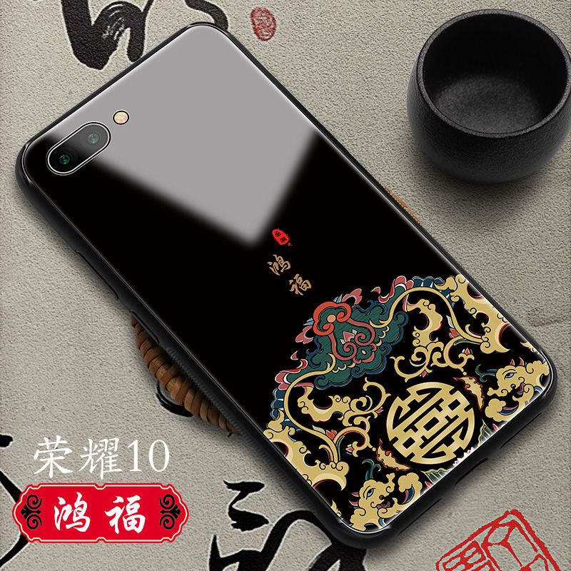 中国风荣耀10手机壳玻璃荣耀20/v10/v20潮牌国潮华为P20/30情侣款_496_22 【鸿福】+送指环扣华为nova3