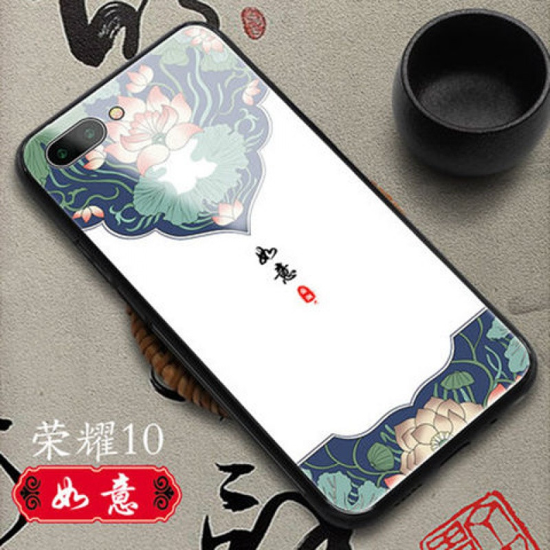 中国风荣耀10手机壳玻璃荣耀20/v10/v20潮牌国潮华为P20/30情侣款_496_22 【如意】+送指环扣华为P20pro