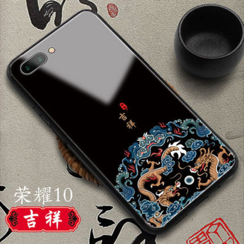 中国风荣耀10手机壳玻璃荣耀20/v10/v20潮牌国潮华为P20/30情侣款_496_22 【吉祥】+送指环扣华为nova4