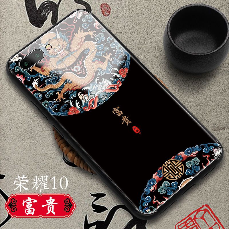 中国风荣耀10手机壳玻璃荣耀20/v10/v20潮牌国潮华为P20/30情侣款_496_22 【富贵】+送指环扣华为nova2