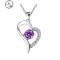 纯银女项链耳环套装简约心形吊坠锁骨链百搭配饰品送闺蜜情人 一克拉紫色项链玫瑰盒包装