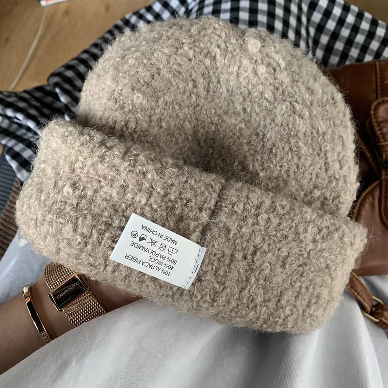 高品质~针织毛线帽子女秋冬加厚保暖冷帽韩版潮纯色百搭短帽冬季_18_537 M（56-58cm）_米色