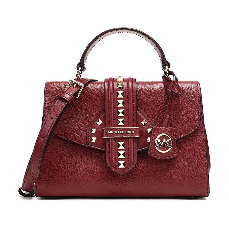 MICHAEL KORS 迈克·科尔斯 BLEECKER女士系列皮质小号铆钉单肩斜挎包 30F9G0BS1U BRANDY-酒红色