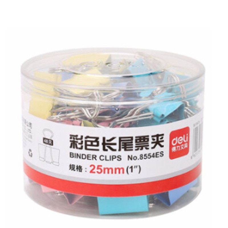 得力 8554ES 彩色长尾夹文件夹子燕尾夹铁票夹 25mm/48只/筒 （筒）