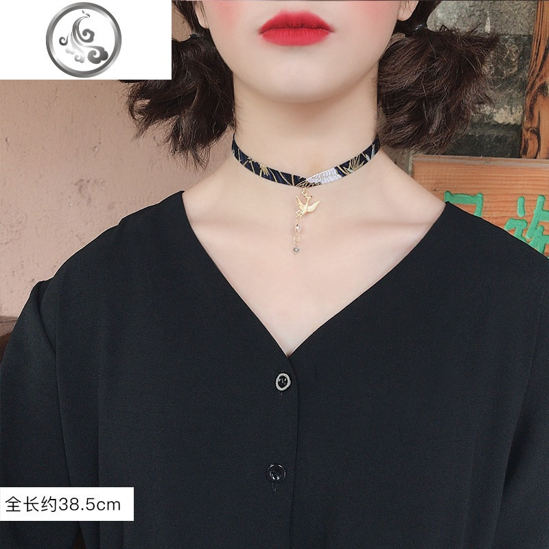 吊坠项链女潮网红气质小众设计锁骨链项圈冷淡风短款颈带脖子饰品_1 25#燕子+蓝珠