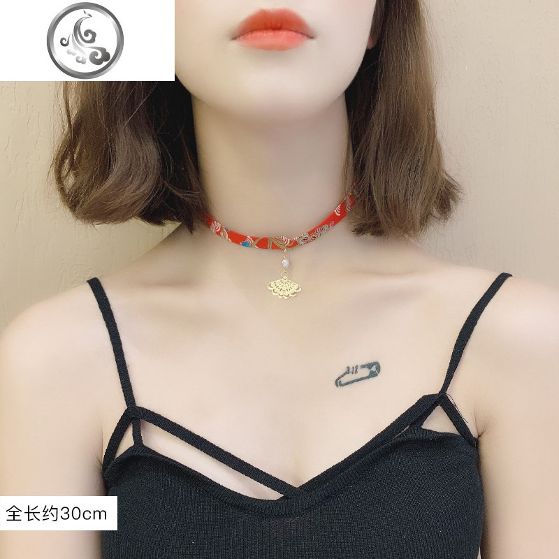 吊坠项链女潮网红气质小众设计锁骨链项圈冷淡风短款颈带脖子饰品_1 22#珍珠+扇子