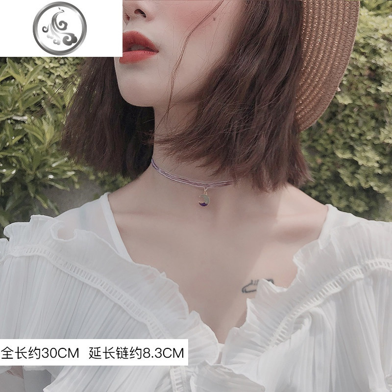 吊坠项链女潮网红气质小众设计锁骨链项圈冷淡风短款颈带脖子饰品_1 8#月亮款