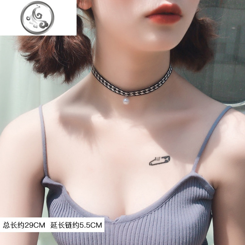 吊坠项链女潮网红气质小众设计锁骨链项圈冷淡风短款颈带脖子饰品_1 12#千鸟格黑白