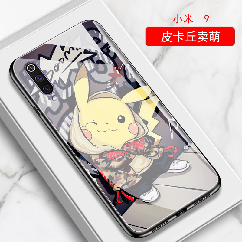 小米cc9手机壳玻璃小米9/小米9se手机套小米cc9e手机壳男女潮新款_375 皮卡丘卖萌（裸壳）小米cc9