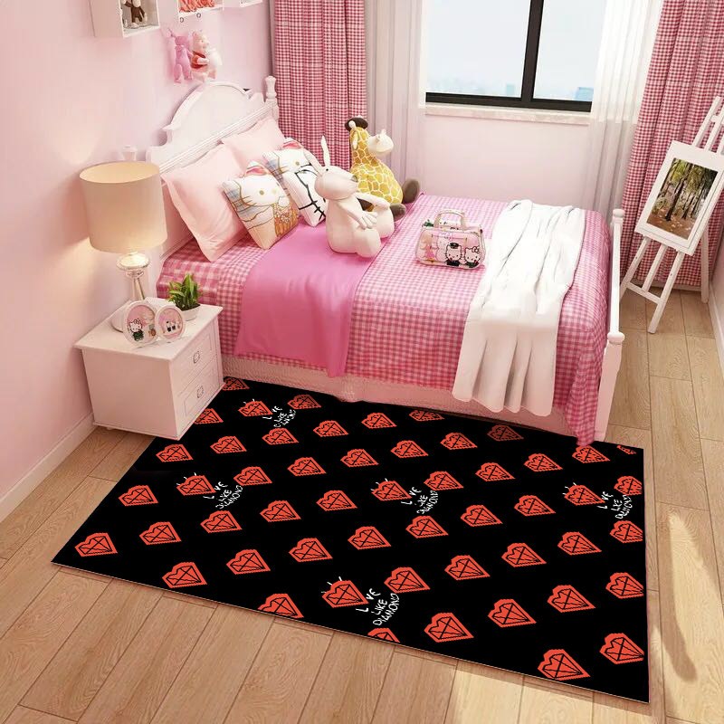儿童房地毯公主房少女地毯瑜伽爬行毯床边毯客厅卧室机洗_312 120×180清仓 卡通红钻
